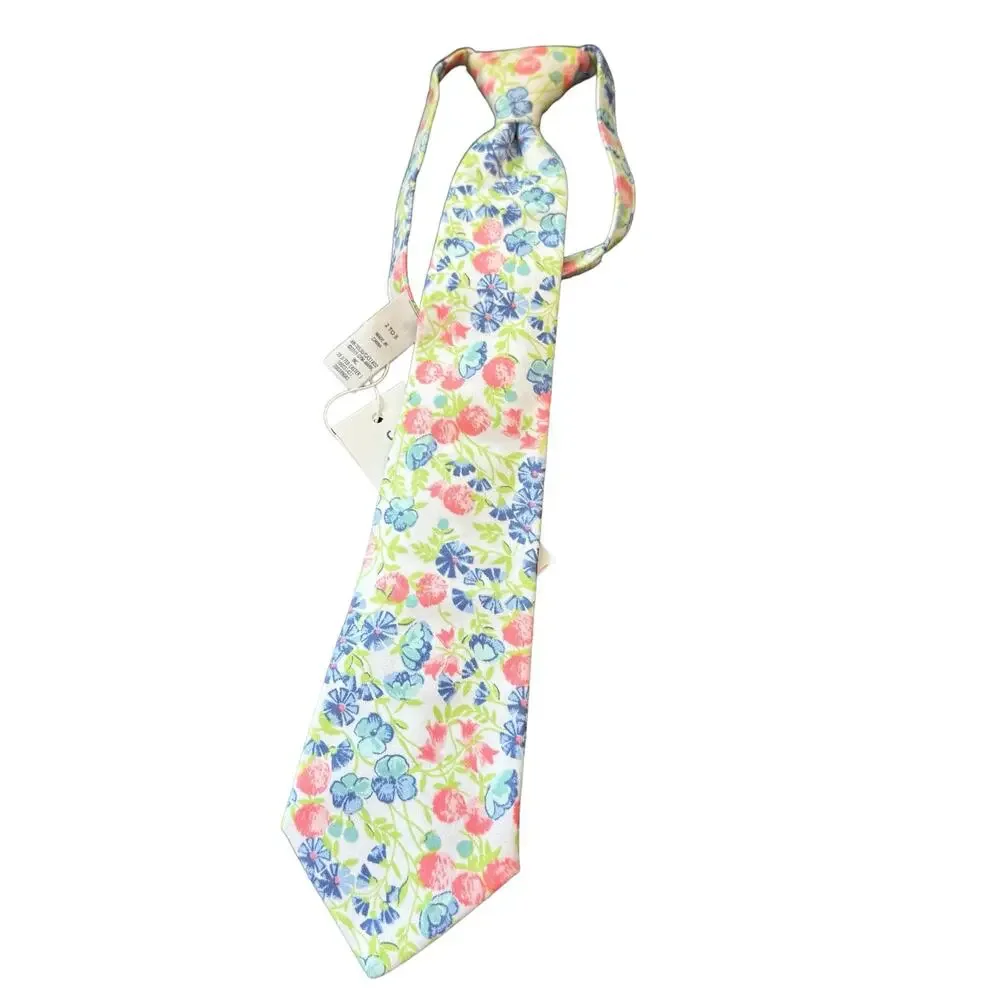 New Janie and Jack Boys White Ditsy Floral Tie Size 2-5